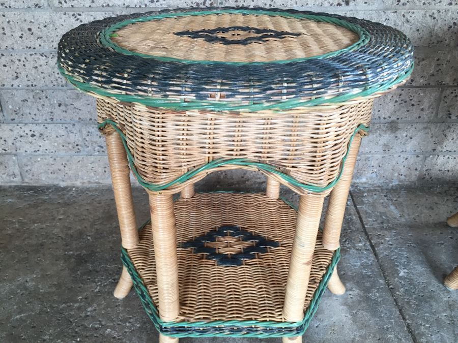 Pair Of Round Wicker Side Tables [Photo 7]