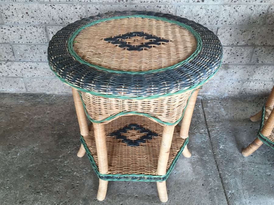 Pair Of Round Wicker Side Tables [Photo 2]