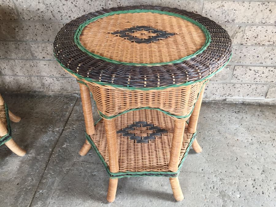 Pair Of Round Wicker Side Tables [Photo 9]