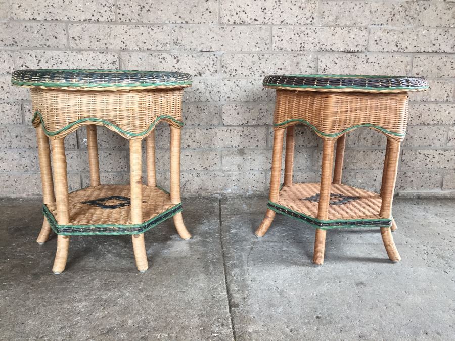Pair Of Round Wicker Side Tables [Photo 4]
