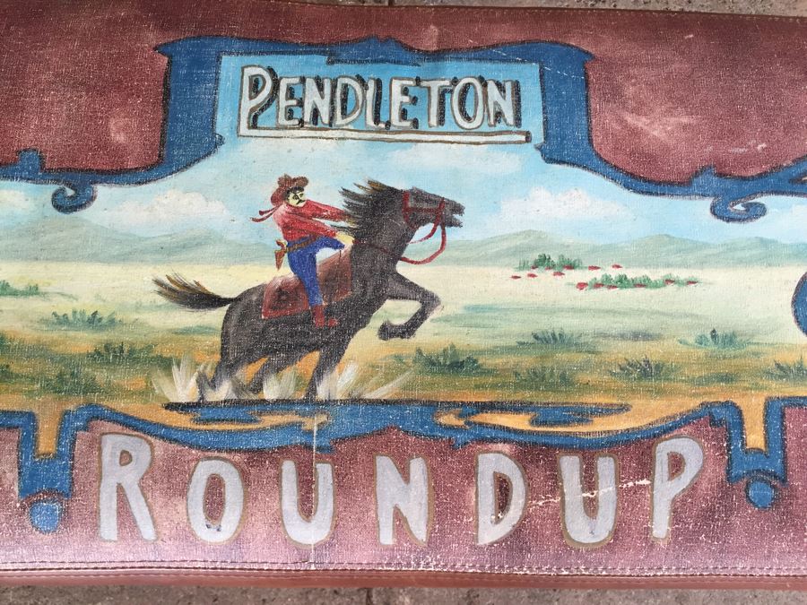 Doube D Long Bench With Western Motif 'Pendleton Roundup 5 Cents' [Photo 6]