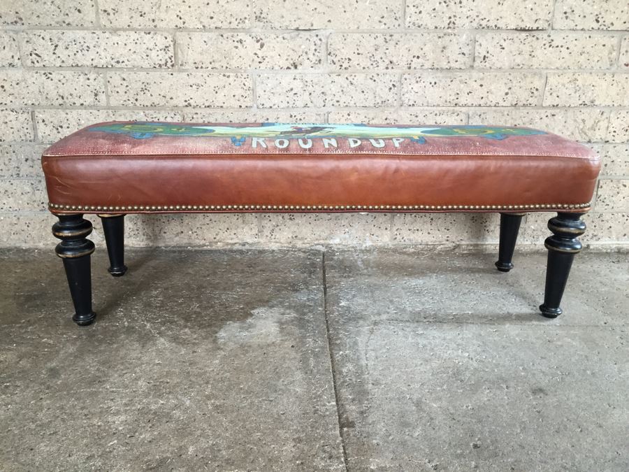 Doube D Long Bench With Western Motif 'Pendleton Roundup 5 Cents' [Photo 1]
