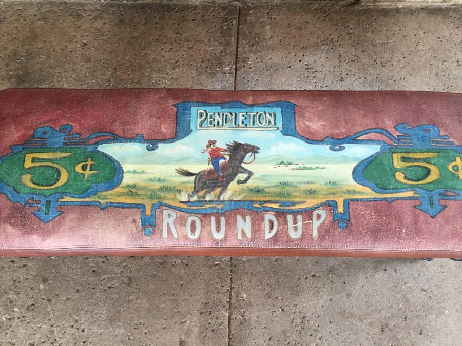 Doube D Long Bench With Western Motif 'Pendleton Roundup 5 Cents' [Photo 5]