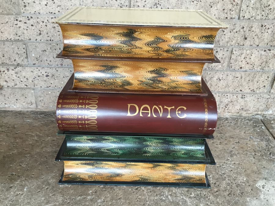 Painted Metal Storage Bin Hamper In Shape Of Stacked Books [Photo 1]