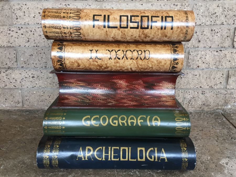 Painted Metal Storage Bin Hamper In Shape Of Stacked Books [Photo 6]