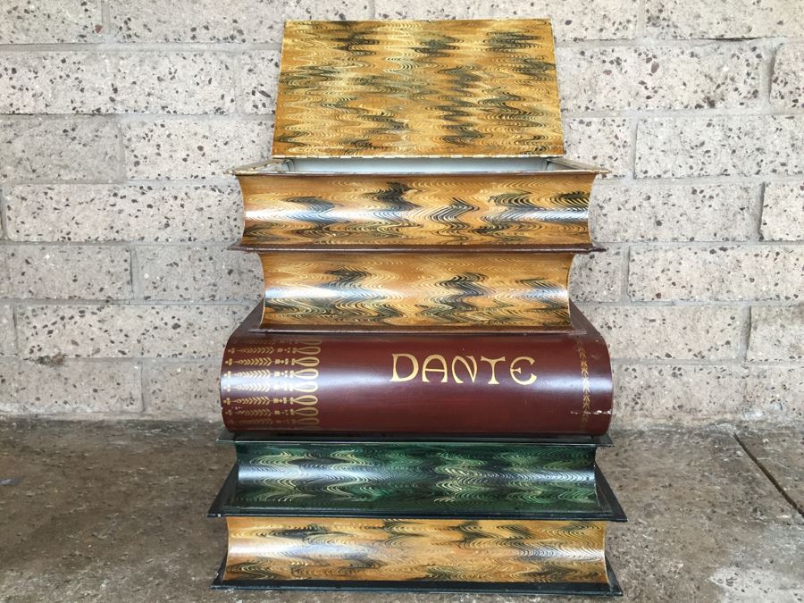 Painted Metal Storage Bin Hamper In Shape Of Stacked Books [Photo 9]