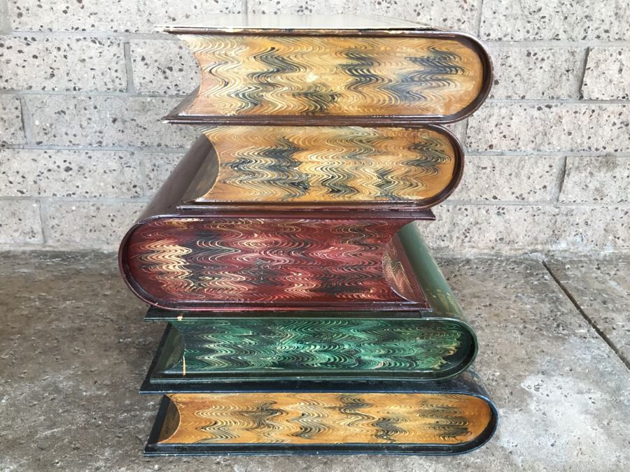 Painted Metal Storage Bin Hamper In Shape Of Stacked Books [Photo 5]