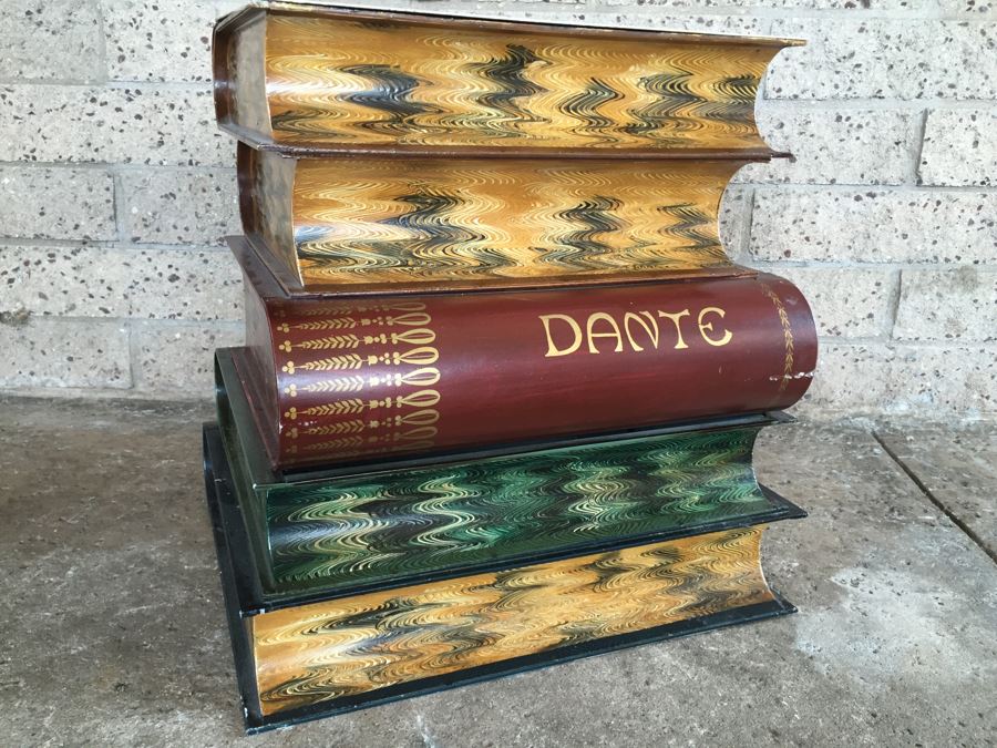 Painted Metal Storage Bin Hamper In Shape Of Stacked Books [Photo 8]