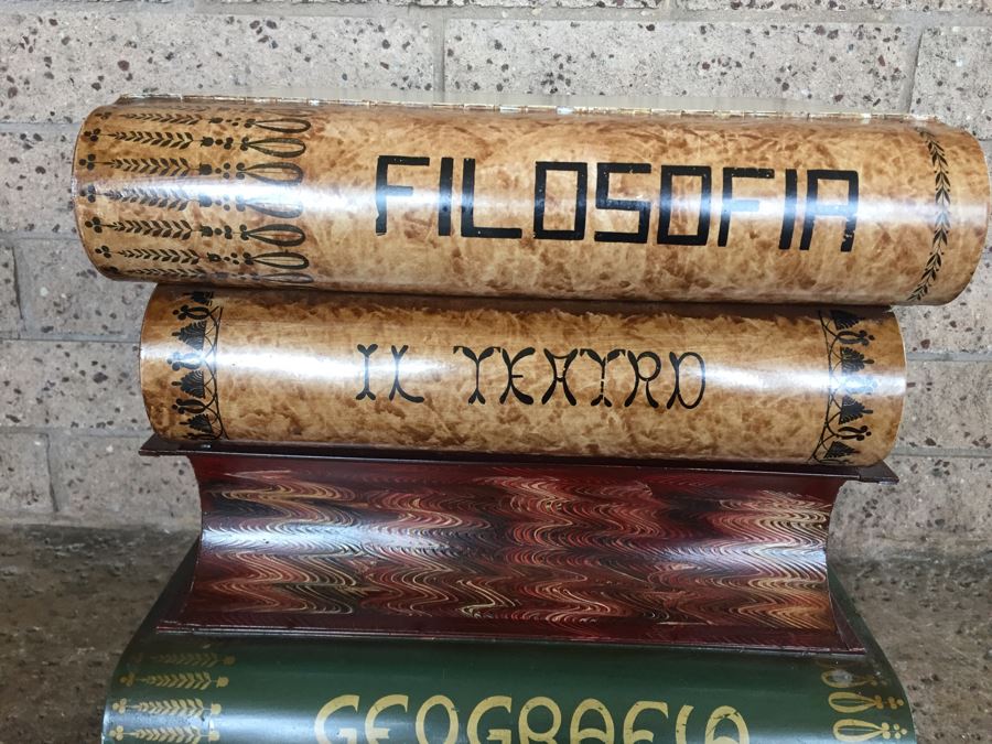 Painted Metal Storage Bin Hamper In Shape Of Stacked Books [Photo 7]