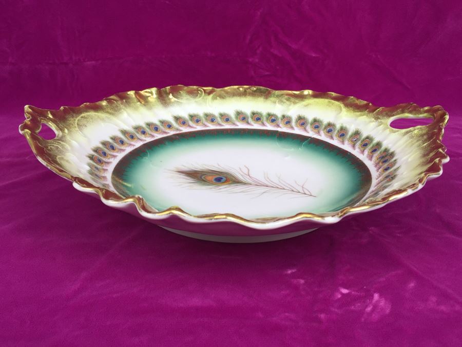 Vintage Exquisite C.T. Carl Tielsch Germany Hand Painted Bowl Dish With Peacock Feathers Motif [Photo 3]