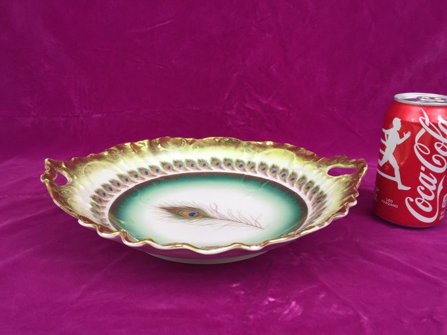 Vintage Exquisite C.T. Carl Tielsch Germany Hand Painted Bowl Dish With Peacock Feathers Motif [Photo 4]