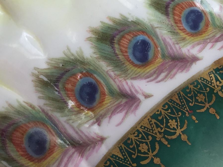 Vintage Exquisite C.T. Carl Tielsch Germany Hand Painted Bowl Dish With Peacock Feathers Motif [Photo 7]