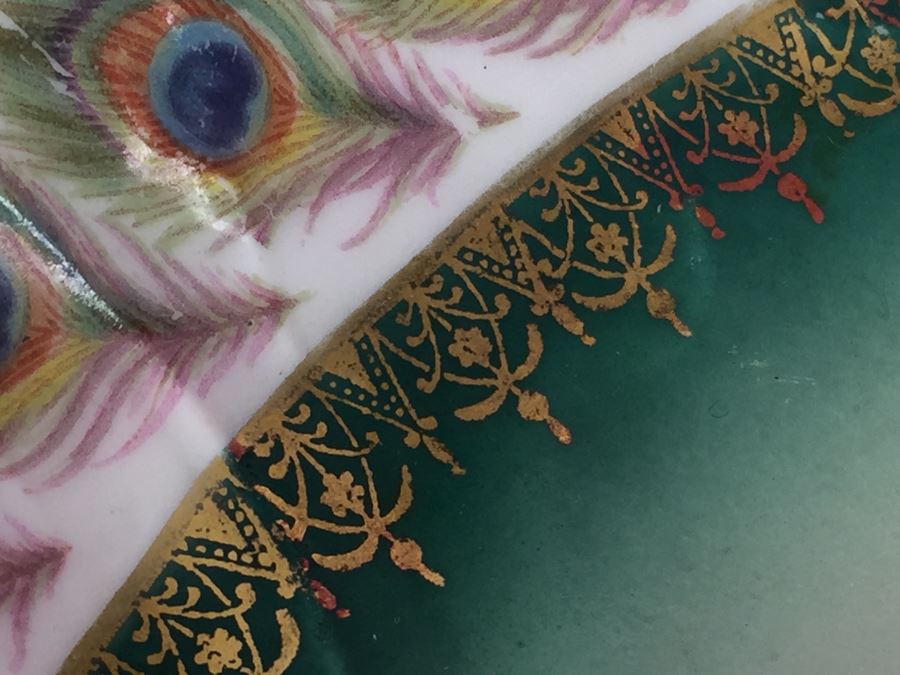 Vintage Exquisite C.T. Carl Tielsch Germany Hand Painted Bowl Dish With Peacock Feathers Motif [Photo 8]