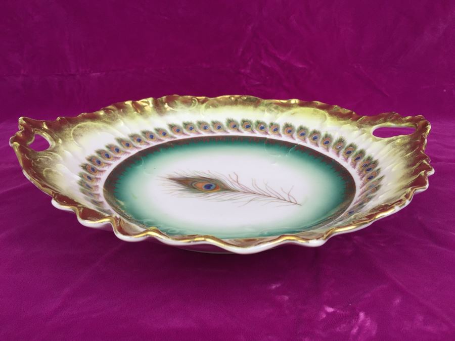 Vintage Exquisite C.T. Carl Tielsch Germany Hand Painted Bowl Dish With Peacock Feathers Motif [Photo 10]