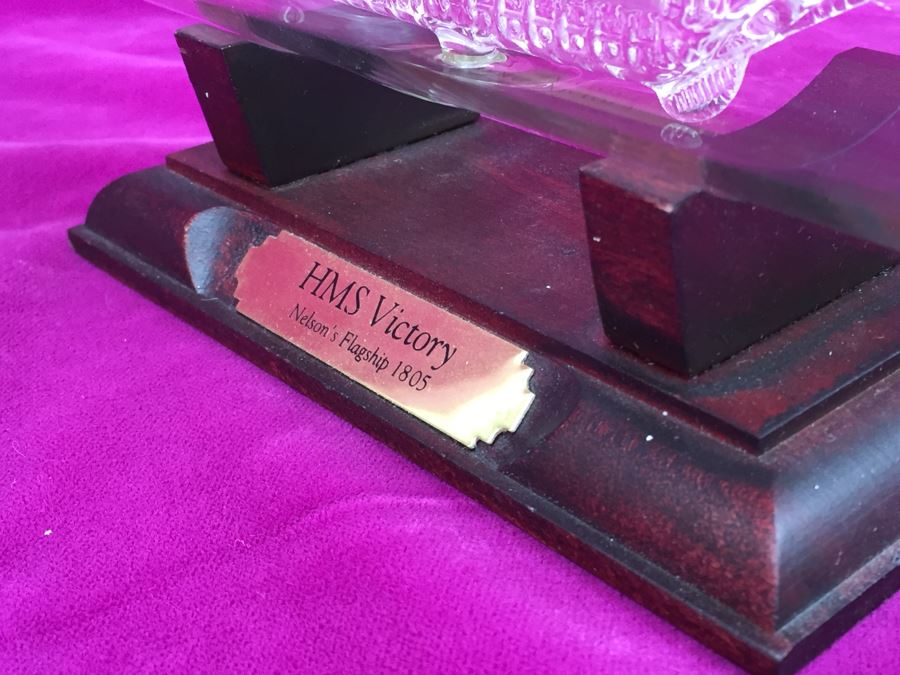 Mayflower Glass Ship In A Bottle With Stand HMS Victory Nelson's Flagship 1805 [Photo 12]