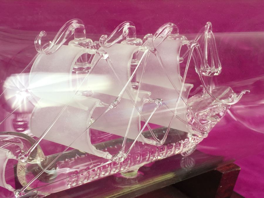 Mayflower Glass Ship In A Bottle With Stand HMS Victory Nelson's Flagship 1805 [Photo 10]