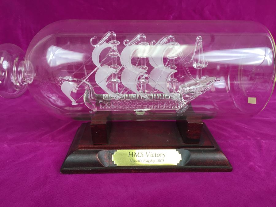 Mayflower Glass Ship In A Bottle With Stand HMS Victory Nelson's Flagship 1805 [Photo 5]