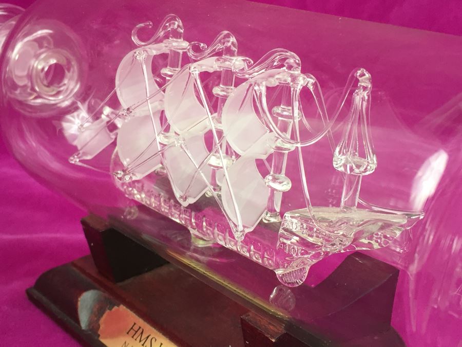 Mayflower Glass Ship In A Bottle With Stand HMS Victory Nelson's Flagship 1805 [Photo 11]