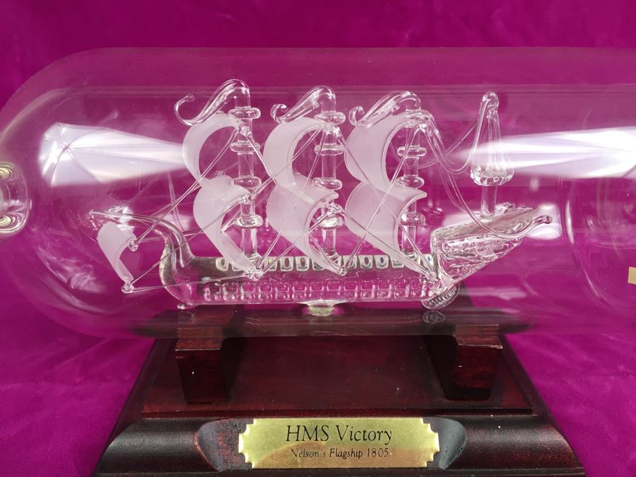 Mayflower Glass Ship In A Bottle With Stand HMS Victory Nelson's Flagship 1805 [Photo 7]