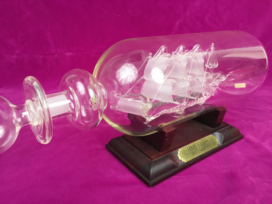 Mayflower Glass Ship In A Bottle With Stand HMS Victory Nelson's Flagship 1805 [Photo 8]
