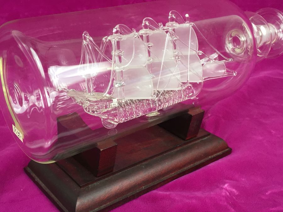 Mayflower Glass Ship In A Bottle With Stand HMS Victory Nelson's ...