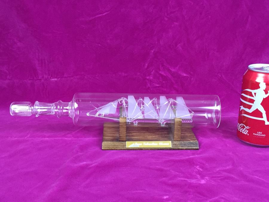Juan Sebastian Elcano Glass Ship In Bottle With Stand [Photo 2]