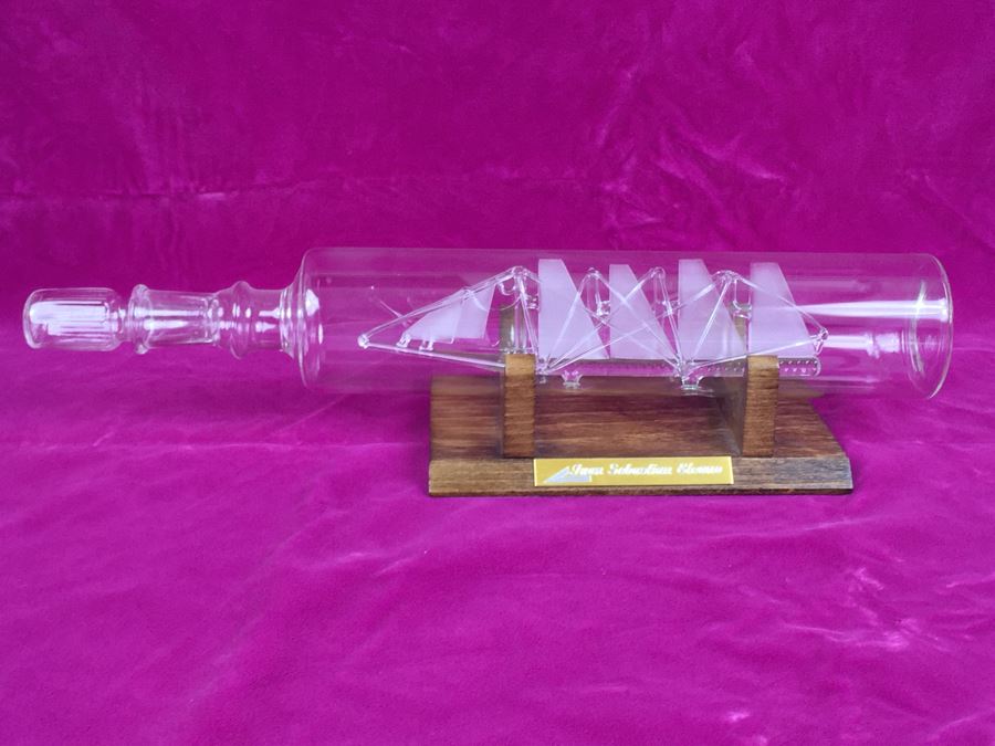 Juan Sebastian Elcano Glass Ship In Bottle With Stand