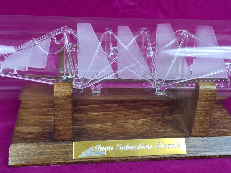 Juan Sebastian Elcano Glass Ship In Bottle With Stand [Photo 3]