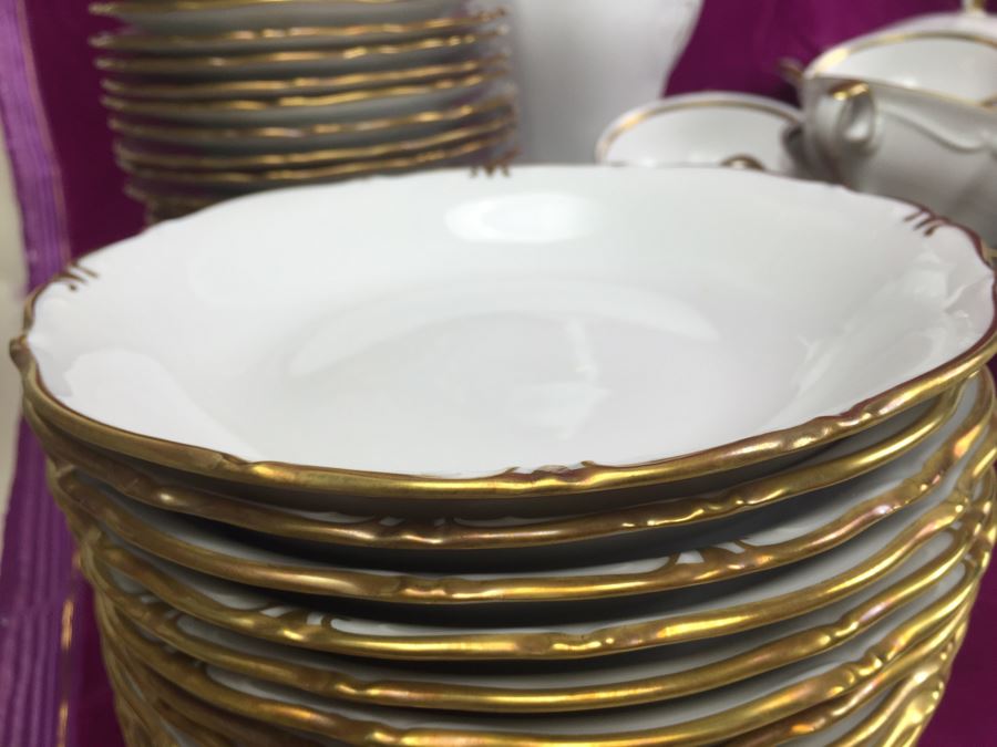 Elegant Gold Rim And White China Set Bavaria Western Germany 48 (HUGE