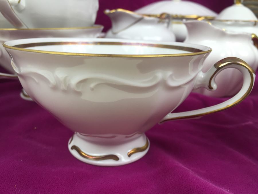 Elegant Gold Rim And White China Set - Bavaria Western Germany 48 (HUGE SET) [Photo 17]