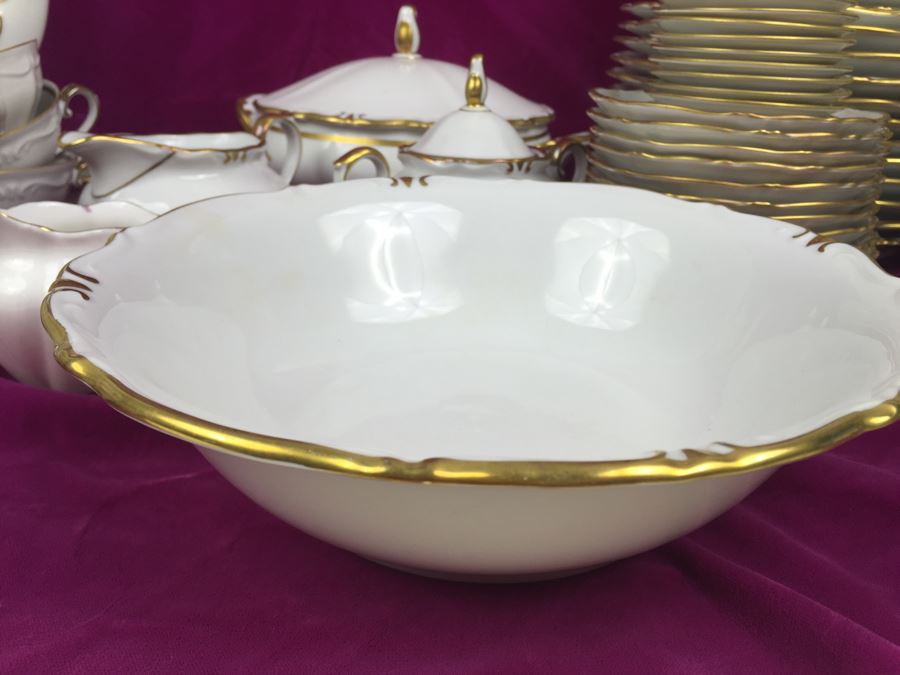 Elegant Gold Rim And White China Set - Bavaria Western Germany 48 (HUGE SET) [Photo 10]