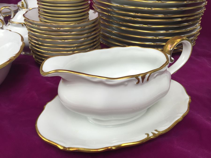 Elegant Gold Rim And White China Set Bavaria Western Germany 48 (HUGE