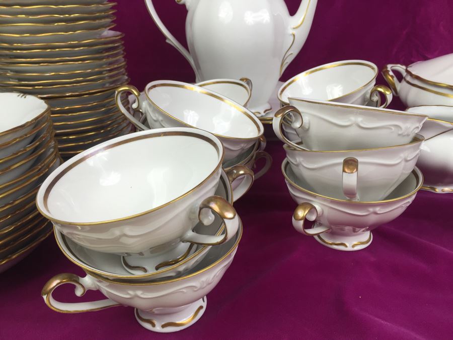 Elegant Gold Rim And White China Set - Bavaria Western Germany 48 (HUGE SET) [Photo 16]