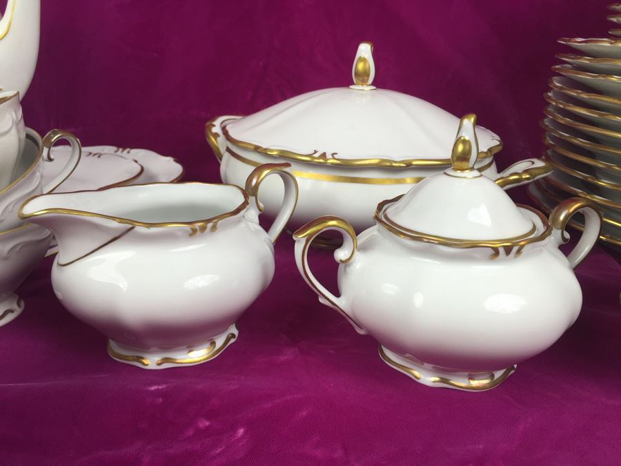 Elegant Gold Rim And White China Set - Bavaria Western Germany 48 (HUGE SET) [Photo 11]