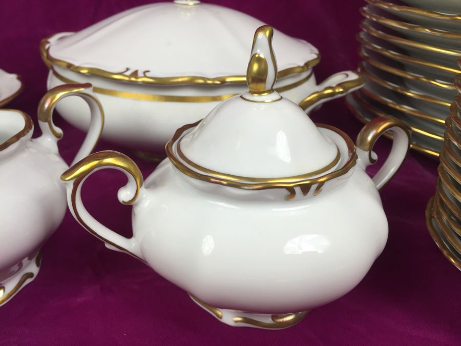 Elegant Gold Rim And White China Set - Bavaria Western Germany 48 (HUGE SET) [Photo 12]
