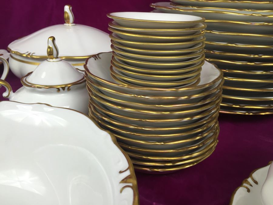 Elegant Gold Rim And White China Set - Bavaria Western Germany 48 (HUGE SET) [Photo 9]