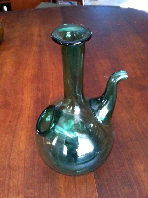 Green Handblown Wine Decanter with Ice Pocket [Photo 1]