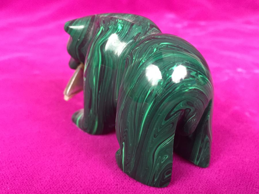 Hand Carved Malachite Bear With Carved Fish Signed 'B' [Photo 7]