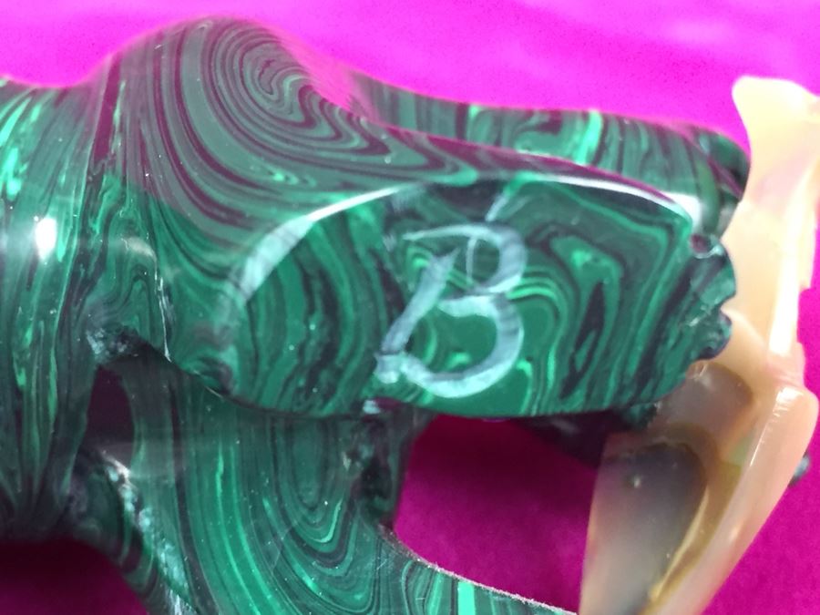 Hand Carved Malachite Bear With Carved Fish Signed 'B' [Photo 13]