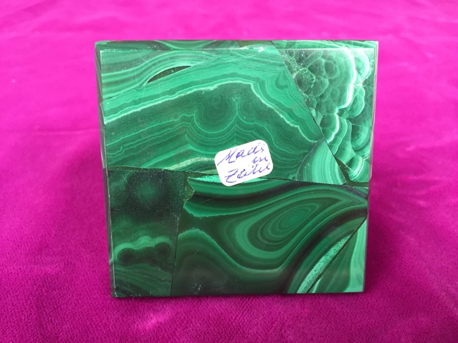 Pair Of Hand Carved Malachite Sculptures Made In Zaire Pyramid And Hexagon [Photo 14]