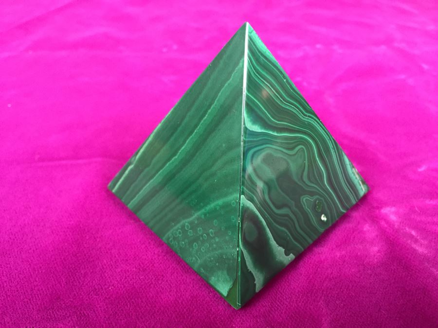 Pair Of Hand Carved Malachite Sculptures Made In Zaire Pyramid And Hexagon [Photo 13]