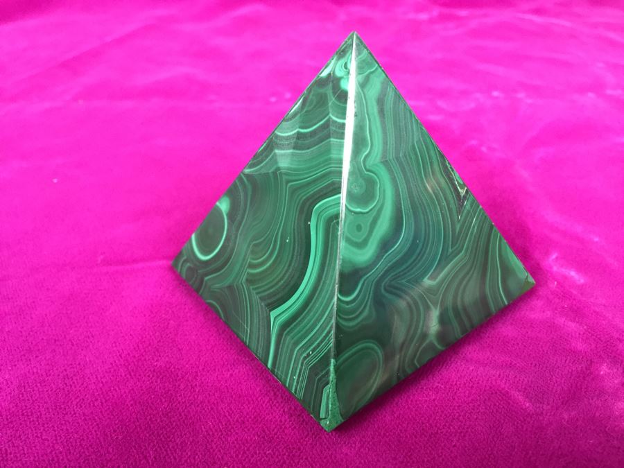 Pair Of Hand Carved Malachite Sculptures Made In Zaire Pyramid And Hexagon [Photo 12]
