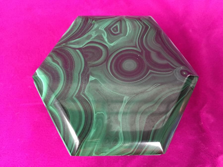 Pair Of Hand Carved Malachite Sculptures Made In Zaire Pyramid And Hexagon [Photo 6]