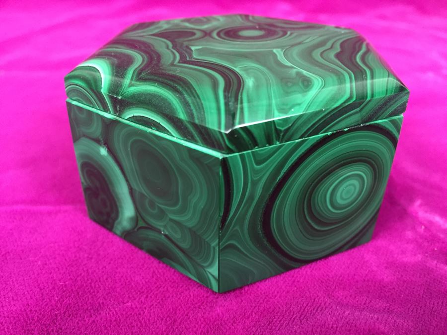 Pair Of Hand Carved Malachite Sculptures Made In Zaire Pyramid And Hexagon [Photo 8]