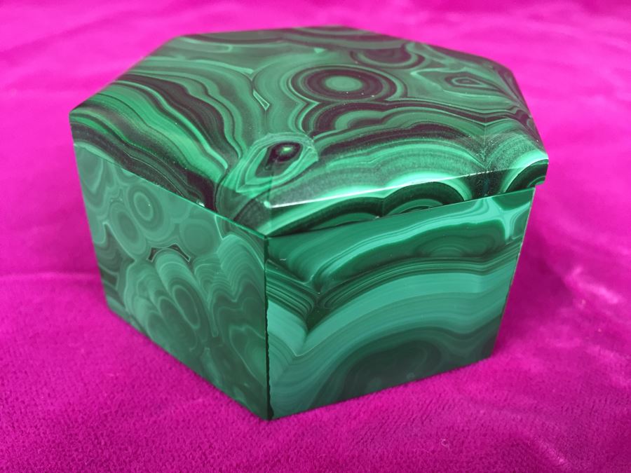 Pair Of Hand Carved Malachite Sculptures Made In Zaire Pyramid And Hexagon [Photo 7]