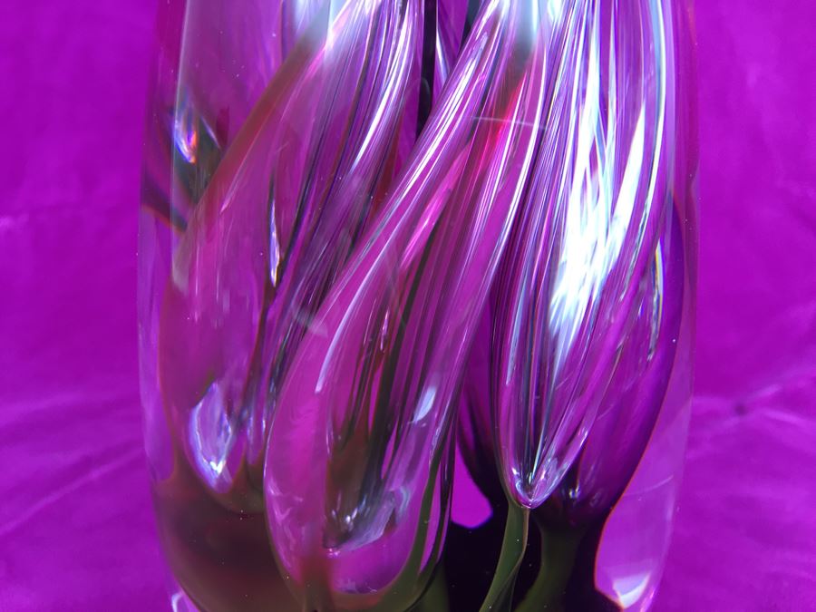 Stunning Studio Ahus Sweden Art Glass Sculpture 1994 H Dreutle A Zirnsack Pink Purple Fire Sculpture SC 9I - 30/80 [Photo 6]
