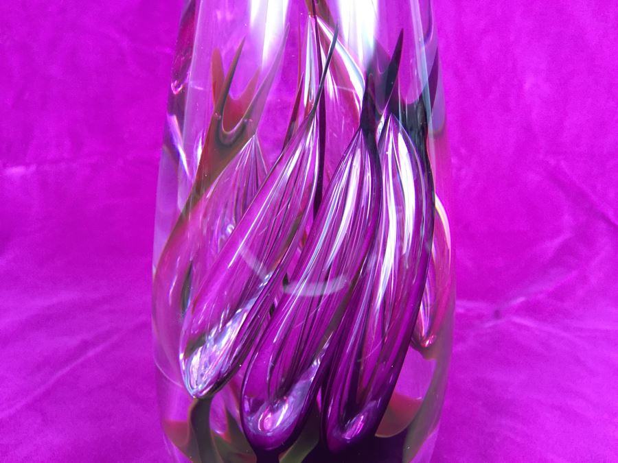 Stunning Studio Ahus Sweden Art Glass Sculpture 1994 H Dreutle A Zirnsack Pink Purple Fire Sculpture SC 9I - 30/80 [Photo 10]