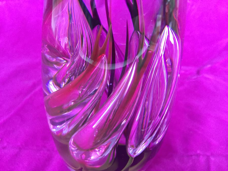 Stunning Studio Ahus Sweden Art Glass Sculpture 1994 H Dreutle A Zirnsack Pink Purple Fire Sculpture SC 9I - 30/80 [Photo 8]