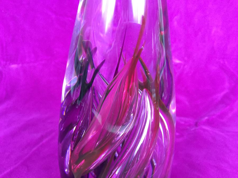 Stunning Studio Ahus Sweden Art Glass Sculpture 1994 H Dreutle A Zirnsack Pink Purple Fire Sculpture SC 9I - 30/80 [Photo 12]