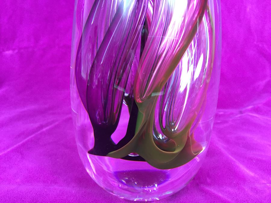 Stunning Studio Ahus Sweden Art Glass Sculpture 1994 H Dreutle A Zirnsack Pink Purple Fire Sculpture SC 9I - 30/80 [Photo 3]